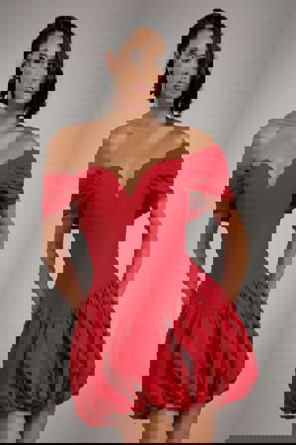 Bardot Babydoll Corset Mini Dress - Red DR4740