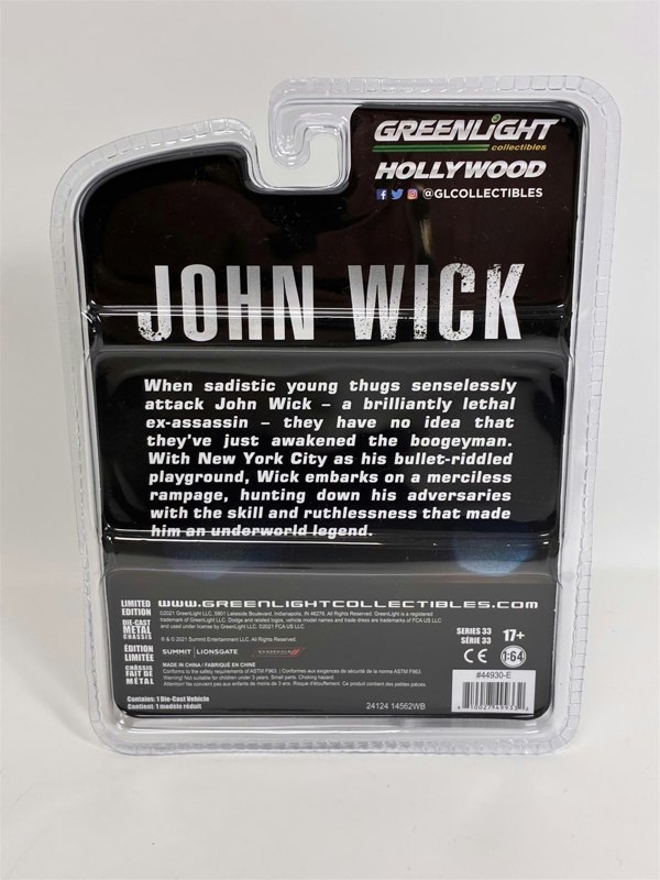 MCSlots John Wick 1968 Dodge Charger RT Black 1:64 Scale Greenlight 44930E