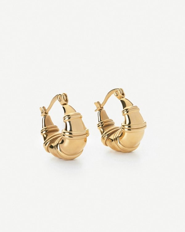 Elk & Bloom High Hoops Chunky Teardrop 15K Gold Plated Ringed Hoops