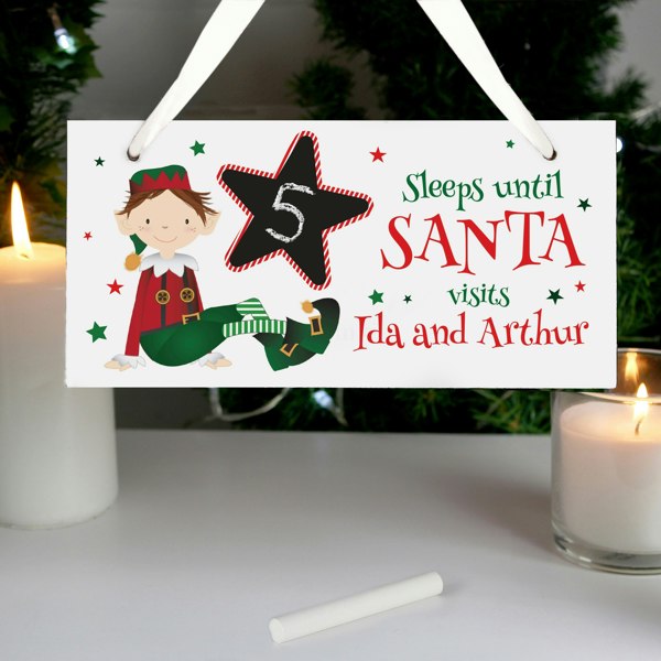 Personalised Memento Company Personalised Elf Christmas Chalk Countdown Wooden Sign
