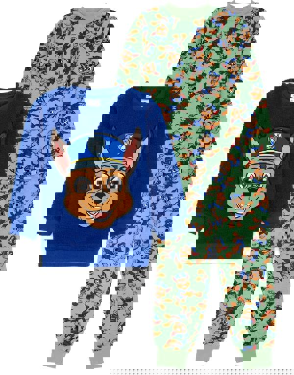 Paw Patrol Boys Green Chase Applique & All-Over Print Long Sleeve Long Leg Pyjama Set