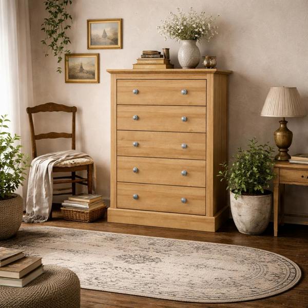 Wyld Haus Ardee Natural Oak Wooden 5 Drawer Storage Chest