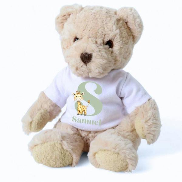 Personalised Luxury Teddy Bear with Little Giraffe Initial T-Shirt