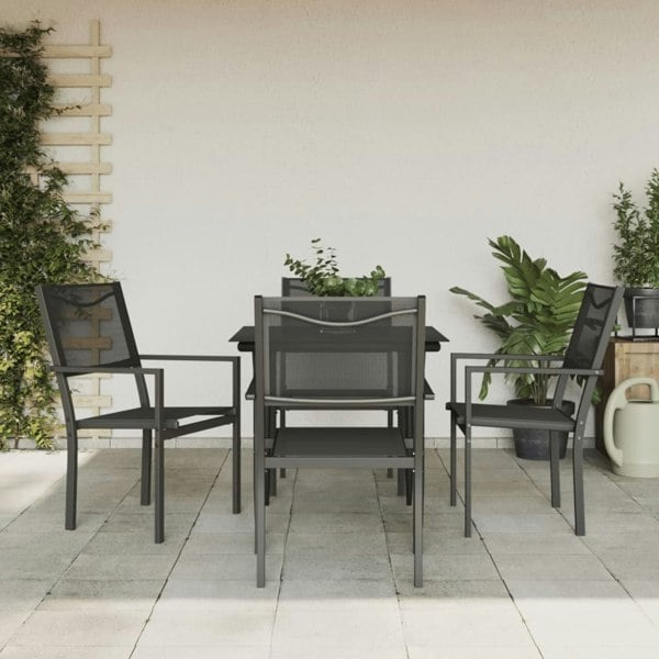 Berkfield 5 Piece Garden Dining Set Black Steel and Textilene
