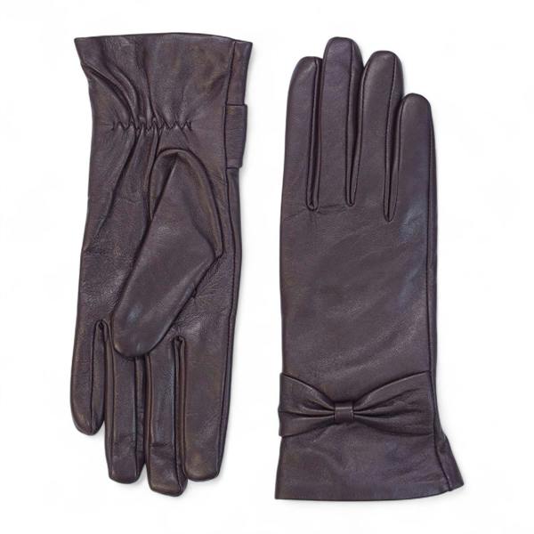 Infinity Leather Womens Italian Leather Winter Bow Design Soft Wool Lining Gloves - L-GLV-401