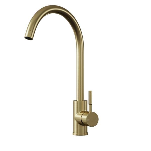 Flode Malaren | Single Lever Kitchen Sink Mixer Tap with Swivel Spout | Swan Neck Design | Antique Brass Finish