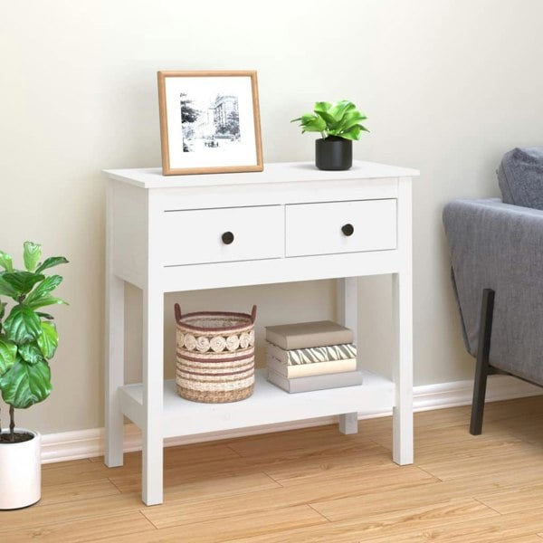 Berkfield Console Table White 75x35x75 cm Solid Wood Pine