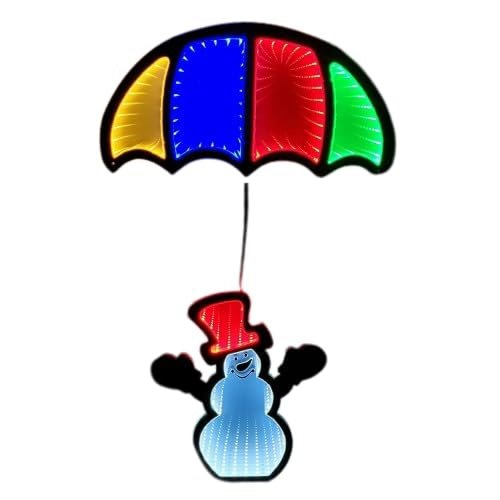 Samuel Alexander 60cm Infinity Light up Hanging Parachute Snowman Christmas Decoration with Multi-Coloured LEDs