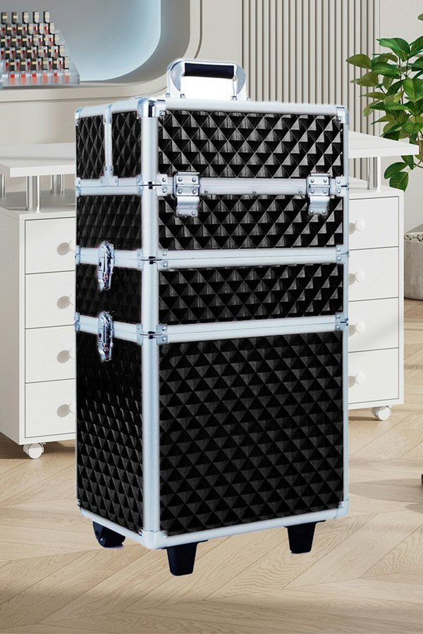 Living and Home Diamond Pattern Cosmetic Makeup Train Case