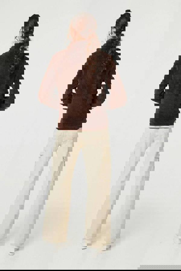 Brown | Soft Texture Zip Front High Neck Fleece
