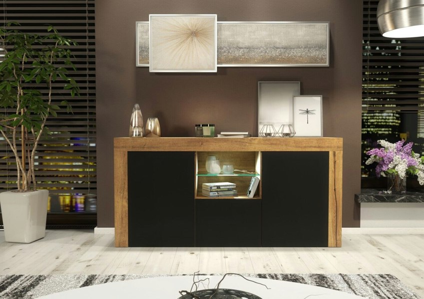 Mex Furniture Modern 145cm TV Unit, Cabinet Stand & Sideboard with Matt Doors & Free LED