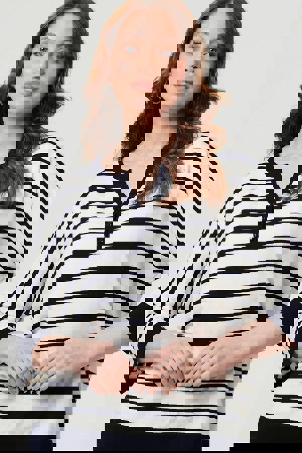 Navy | Striped Oversized Drop Shoulder Top
