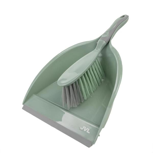 JVL Dust Pan And Brush Set / Rubber Grip - Green