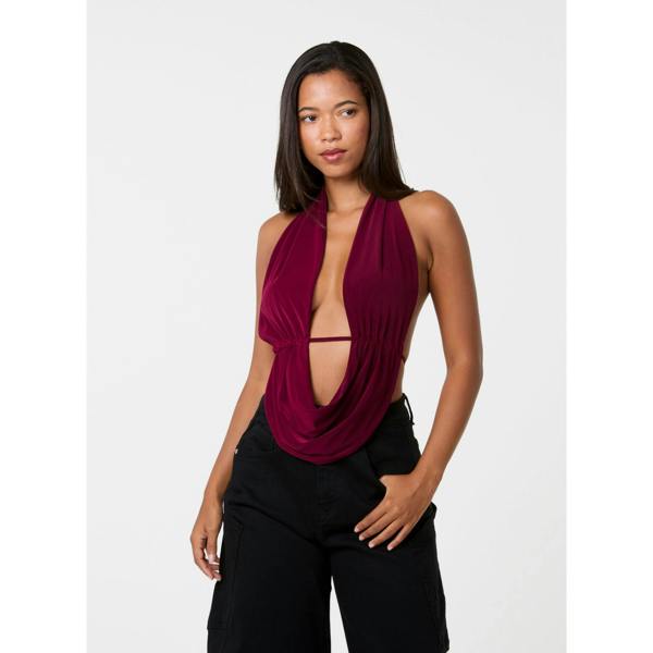 Pink Vanilla Halter Drape Tie Back Top