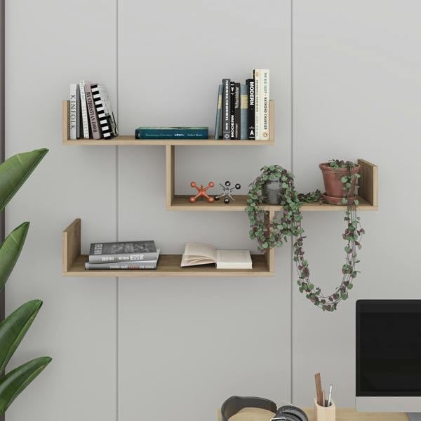 Decortie Modern Tibet Wall Mounted Shelf Floating Bookcase Display Unit 66.5x119x22cm