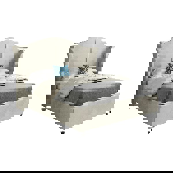 Casa Magna Zampa Curved Top Curved Winged Upholstered Soft Velvet Bed Frame - Cream