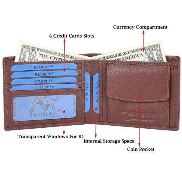WILDBUFF Mens Brown Leather Wallet - Timeless Everyday Wallet, Gift Ready
