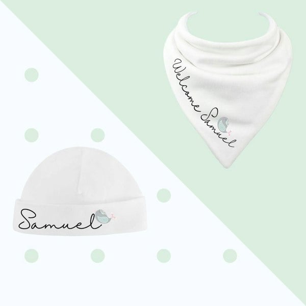 PrimaCotton Personalised Names set- Bibs& Hats