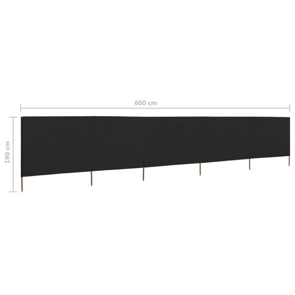Berkfield 5-panel Wind Screen Fabric 600x160 cm Black