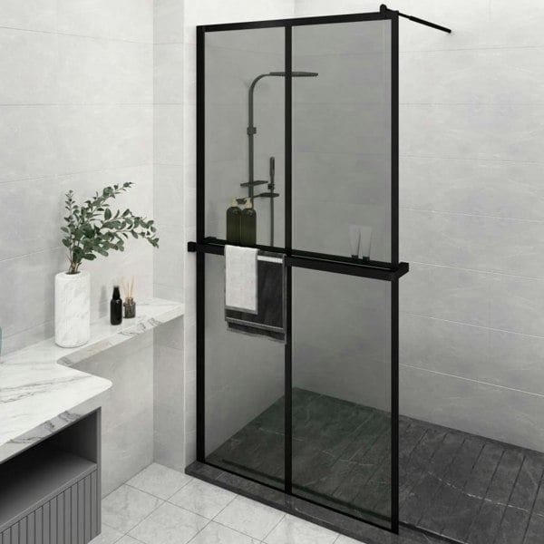 Berkfield Walk-in Shower Wall with Shelf Black 118x190 cm ESG Glass&Aluminium