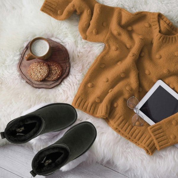 VIVA Women's Faux Fur Lined Platform Boot Slippers Memory Foam Rubber Sole