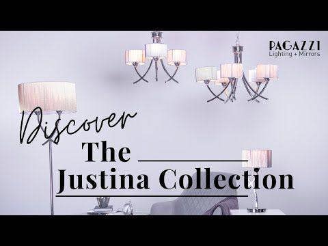 Justina 43cm  Polished Chrome Table Lamp with Silver String Shade