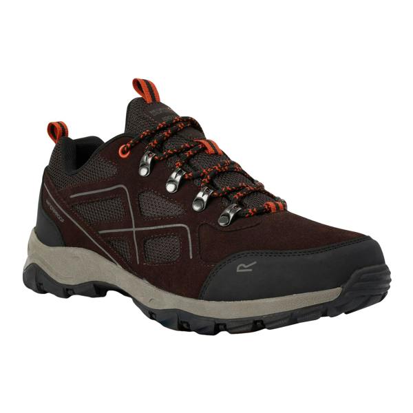 Regatta Mens Vendeavour Suede Low Trainers - Peat/Blaze Orange - 