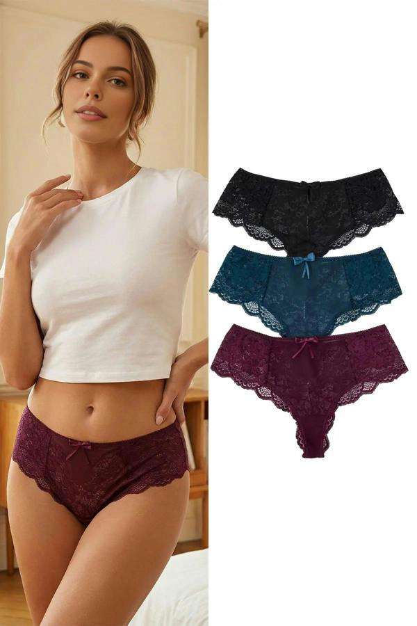 WOVCOR 3-Pack Lace Brazilian Knit Panties