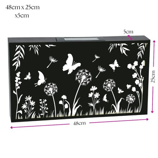EDH Door Hardware Landscape Solar Wall Panel with Butterfly Outdoor Metal Wall Art with Warm LED Light Weatherproof Garden & Patio Décor