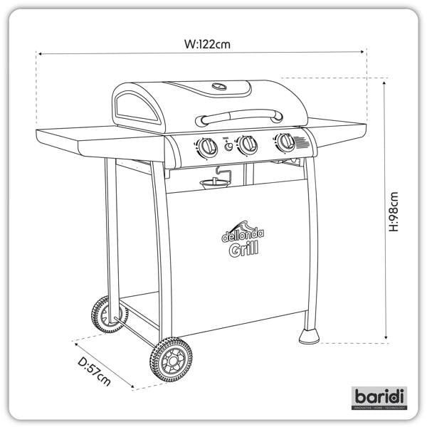 Dellonda 3 Burner Gas BBQ Grill with Piezo Ignition, Built-In Thermometer and Water-Resistant Cover, Black/Stainless Steel - DG228