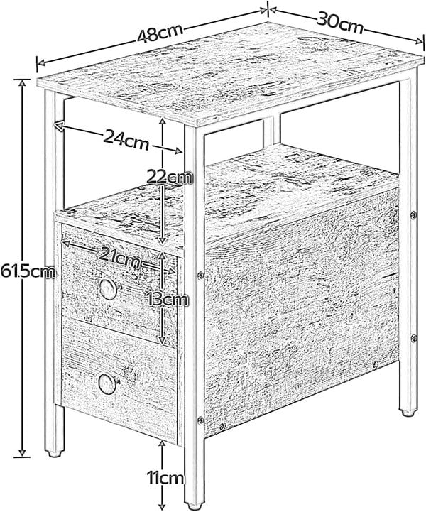 Rafaelo Mobilia Slim Bedside Table with 2 Drawers