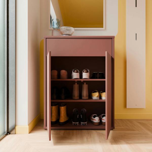 Furniture To Go Alice Springs Compact Shoe Cabinet with 2 Doors Push-to-Open & 1 Drawer Push-to-Open in Terracotta