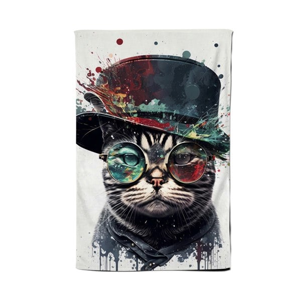 Warren Reed American Shorthair Cat With Glasses Splashart Tea Towel
