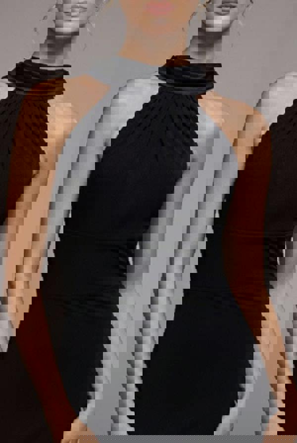 Satin Multi-Tie Halterneck Maxi Dress - Black DR4973QZ