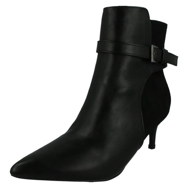 Spot On Ladies Spot On Mid Heel Ankle Boots with Buckle Strap and Back Panel