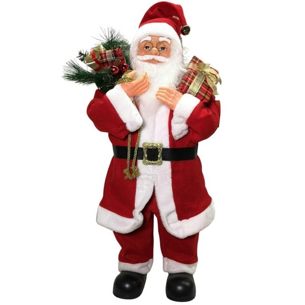 Samuel Alexander 80cm Red Standing Santa Claus Indoor Decoration with Present and Green Sack