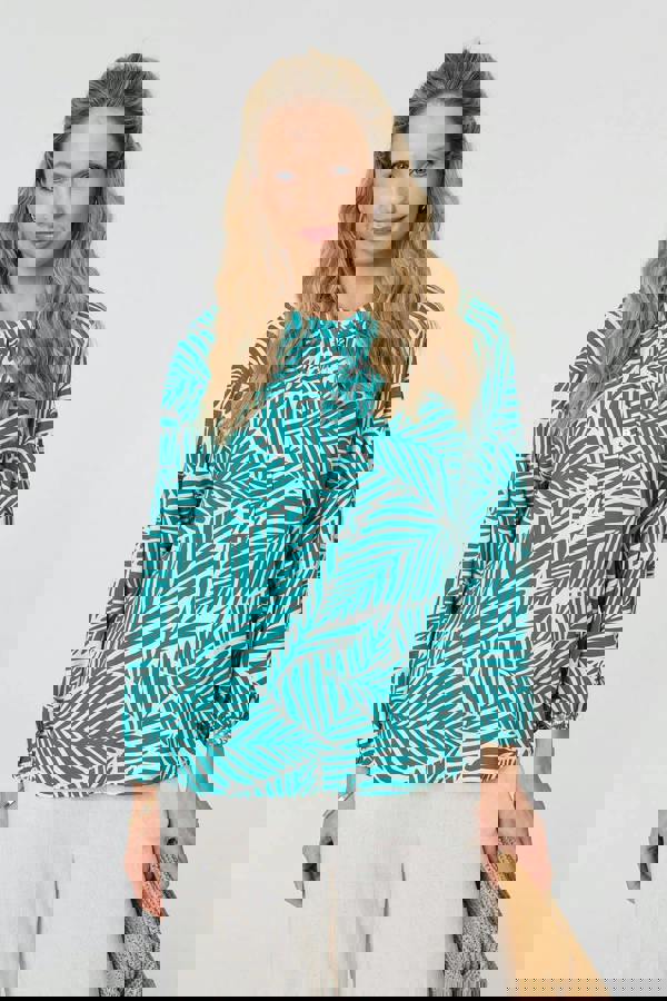 Green | Leaf Print Long Sleeve Relaxed Blouse

