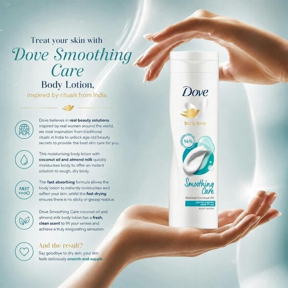 Dove Body Love Smoothing Care Body Lotion With Coconut Oil, 250ml 3 Pack