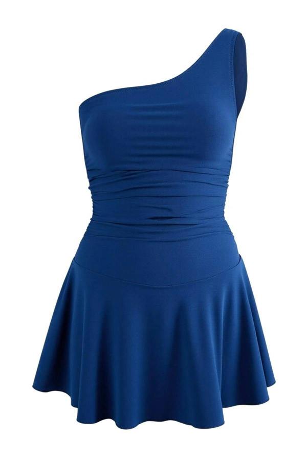 WOVCOR One-Shoulder Covered Short Skirt Basic Swimsuit