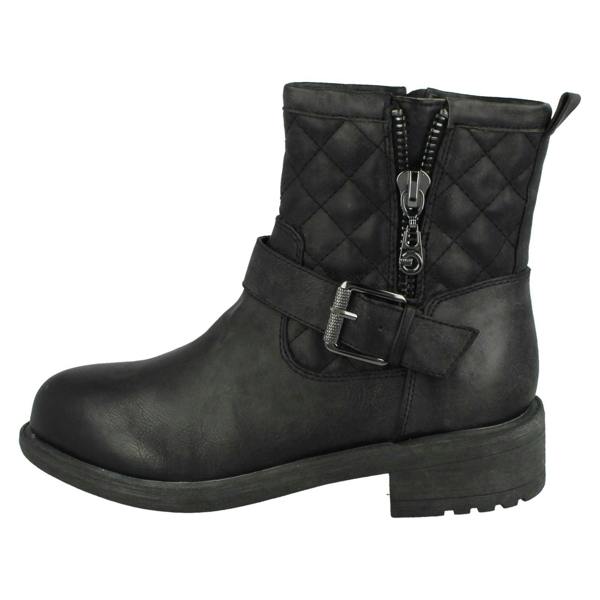 Spot On Ladies Spot On Mid Heel Quilted Biker Boots