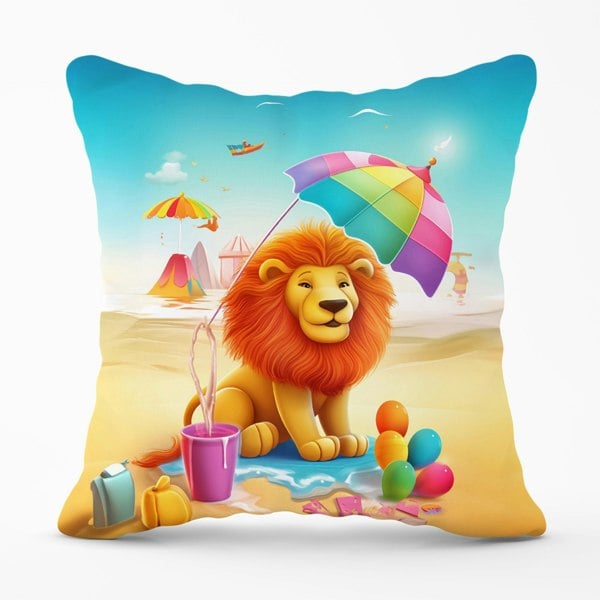 Warren Reed Lion On A Beach Holiday Cushions