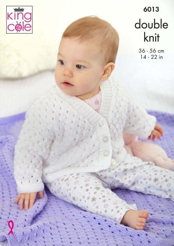 King Cole Comfort DK Knitting Pattern 6013, Cardigans, Blankets for Baby, 14 - 22 Inches