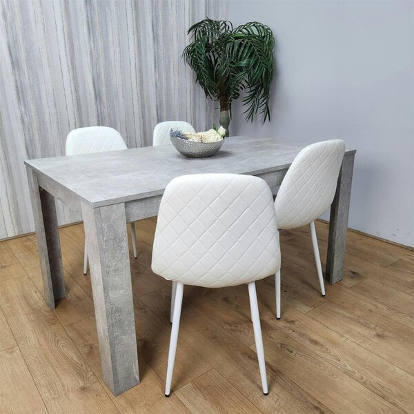 Kosy Koala Stone Grey Effect Wood Dining Table Set with 4 White Gem Pattern Chairs ?  Dining Room Furniture