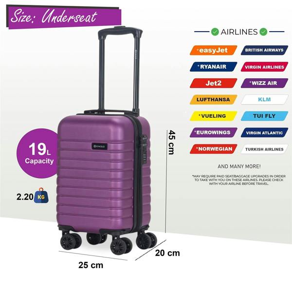 Eagle Luggage ABS Hardshell Underseat Cabin Suitcase 45 x 25 x 20 cm Luggage Suitable for Rynair