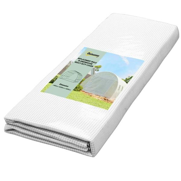 White PE greenhouse replacement cover, folded sheet with mesh texture
