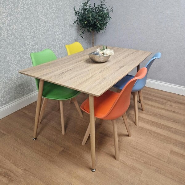 KOSY KOALA 4 Seater Modern Dining Table 140cm with Wood Effect Metal Leg and 4 Colourful Mixed Chairs for Kitchen & Dining Room Furniture Set