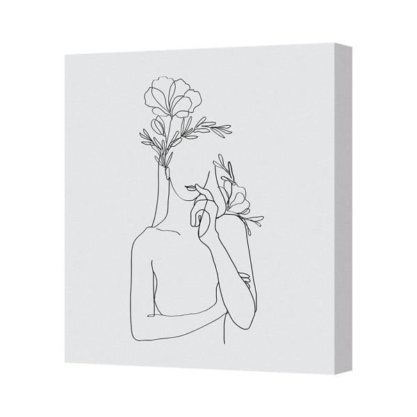 Benjamin Tate Design Contemporary Line Art Canvas Print With Floral Headpiece UK Made
