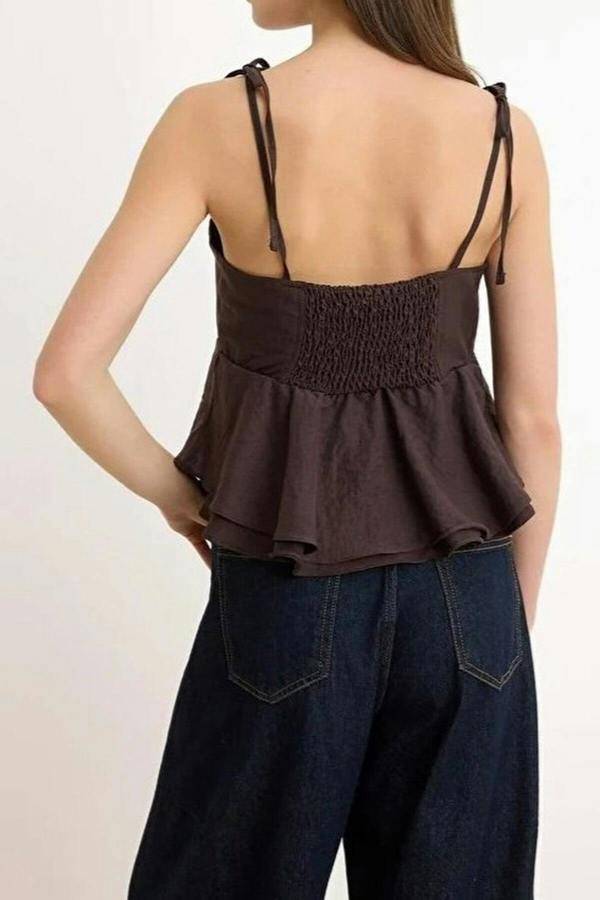 WOVCOR Woven Blouse with Strap Tie Detail