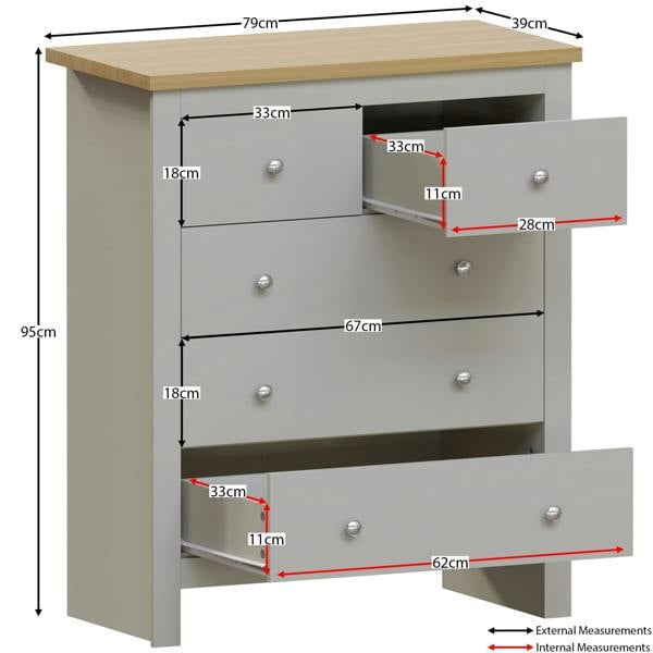 Vida Designs Arlington 3+2 Drawer Chest, Grey