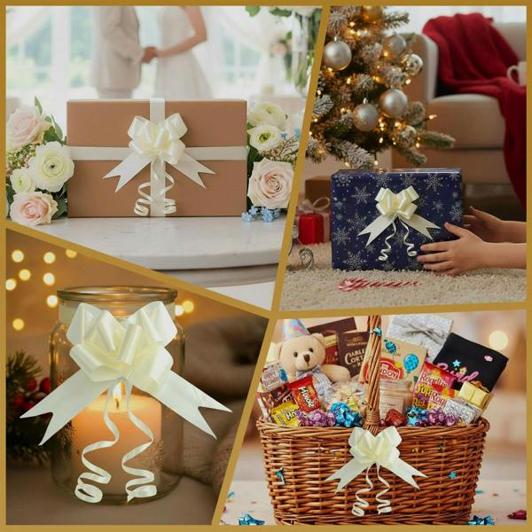 50mm Ivory Pull Bows, 10 Pack to 60 Pack Ribbon Gift Bows for Wrapping, Hampers and Party Décor image 5